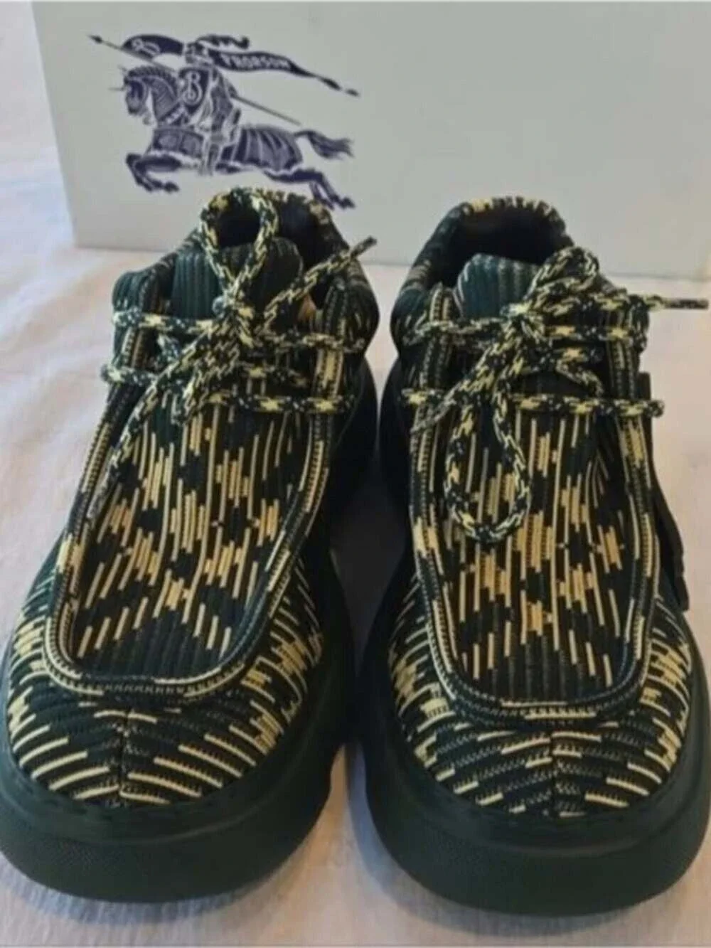 NIB Burberry Creeper Check Woven Derby Shoes Primrose Ip Check Green Size 40